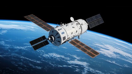 Fototapeta premium Spacecraft Orbiting Earth in Stunning Deep Space Viewpoint