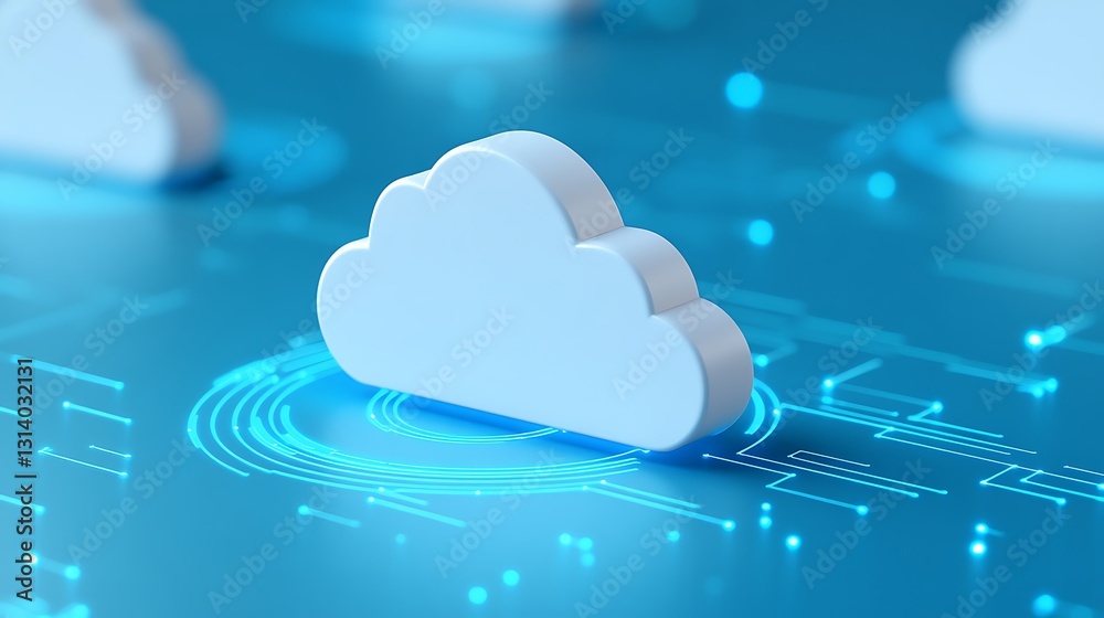 Poster digital cloud computing technology with abstract data flow and network connection in blue tones
