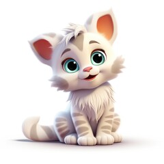 A Charming White Kitten with Vibrant Blue Eyes and a Playful Expression