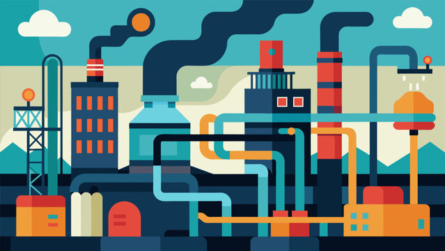 The coal processing plant was a maze of pipes and valves constantly pumping water and chemicals to separate impurities from the coal.. Vector illustration