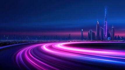 Dubai Skyline Nightscape: Vibrant City Lights and Dynamic Speed Trails