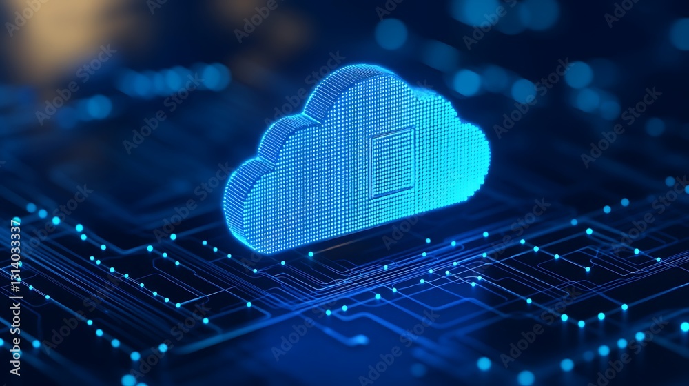 Poster digital cloud icon with advanced technology background representing data storage and cloud computing