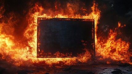 Fototapeta premium Inferno: A Burning Frame Enveloped in Fiery Inferno