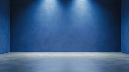 Moody Blue Room Interior Design: Minimalist Empty Space with Dramatic Lighting