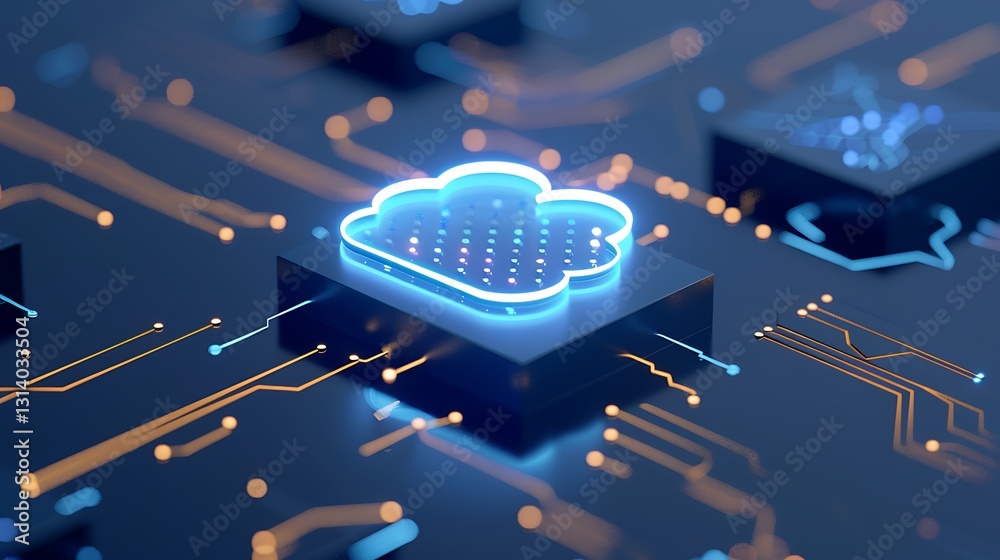 Poster digital cloud icon with circuit board background representing technology and connectivity in modern 