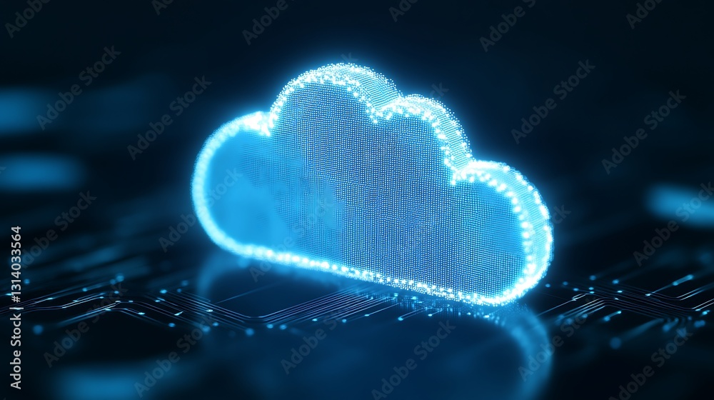 Wall mural digital cloud icon with glowing effects on circuit board background for technology concepts