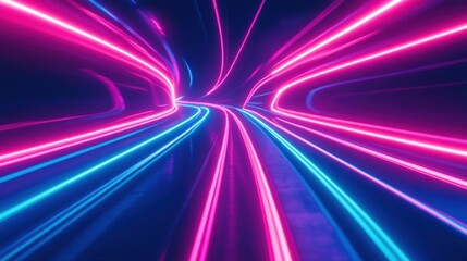 Fototapeta premium Dynamic Neon Light Trails Creating Tunnel Like Abstract Pattern