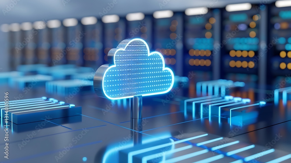 Poster digital cloud symbol glowing on circuitry representing cloud computing and data storage technology i
