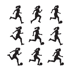Female Soccer Player Silhouettes – Football Action Vector Set