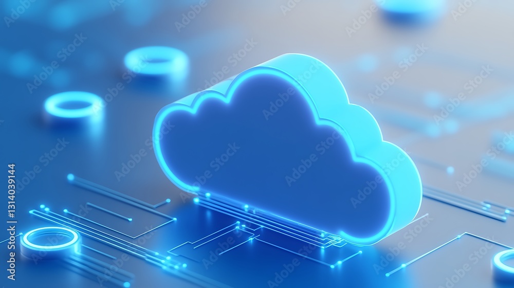 Poster futuristic blue cloud icon over digital circuit background representing cloud computing and technolo