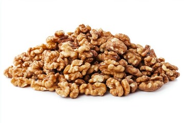 Obraz premium Walnut pile on white background. Artificial Intelligence image