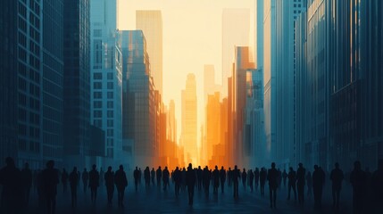 Urban Silhouettes Against Glowing Skyline at Sunset in Cityscape