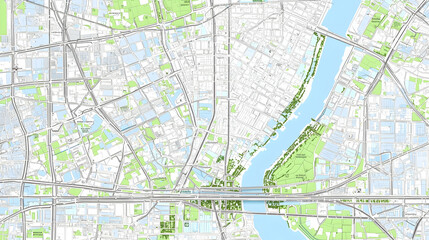 Obraz premium Detailed City Map Showing Roads Rivers Green Spaces And Urban Infrastructure