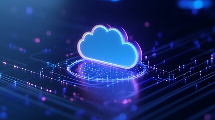 Futuristic Cloud Computing Concept with Circuits and Neon Glow in Digital Environment