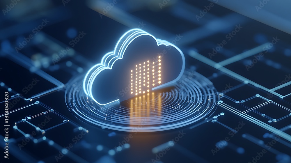 Poster futuristic cloud computing concept with data visualization and digital interface elements