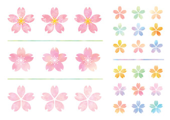 水彩風のたくさんのかわいい桜の素材セット