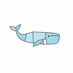 Fototapeta premium Blue Whale Cartoon: A charming cartoon illustration of a blue whale, showcasing simplified shapes and a playful design, perfect for children's content and educational materials.