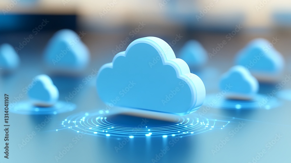 Poster futuristic cloud computing concept with digital elements and abstract design for technology backgrou
