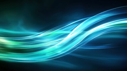 Fototapeta premium Blue and green flowing light forms a wavy background