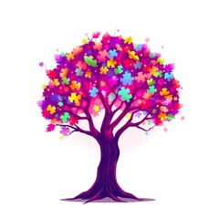 Puzzle Tree: A vibrant tree blossoming with colorful puzzle pieces as leaves, representing connection, problem-solving, and unity.