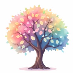 Obraz premium Rainbow Tree Fantasy: A vibrant, watercolor-style tree bursts with colorful foliage, radiating joy and whimsy, creating a playful and magical atmosphere.