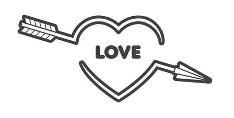 Wector black and white tattoo illustration of a heart pierced by an arrow, with the words 