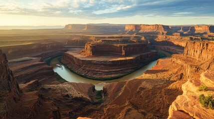 Stunning Panoramic View of Dead Horse Point State Park, Utah's Breathtaking Canyon Landscape at Sunrise