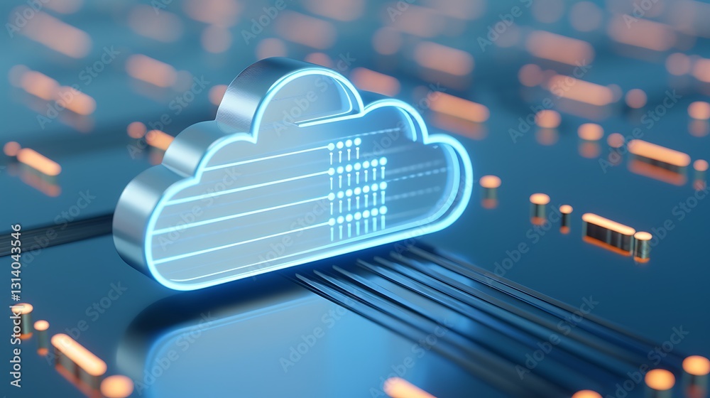 Poster futuristic cloud computing icon with digital circuit background and illuminated data transfer lines