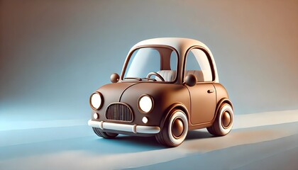 Obraz premium A charming, compact retro-style car with a cute, cartoonish design. Its rounded body, big headlights, and two-tone color scheme give it a nostalgic and playful appearance