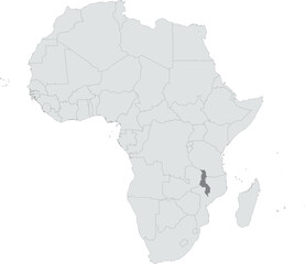 Fototapeta premium Detailed national location map of MALAWI within the great continent of Africa