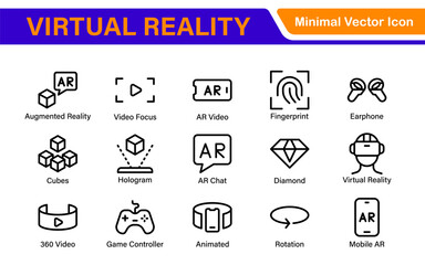 Virtual Reality and Metaverse Icon Set. A cutting-edge collection of icons designed to enhance immersive experiences, perfect for VR apps, gaming platforms, and digital worlds.