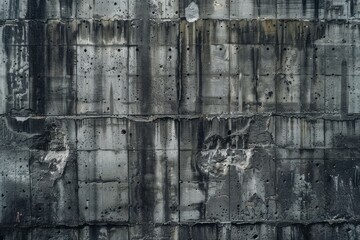 Fototapeta premium Photo of Old grey concrete bunker wall. Detailed photo textured background