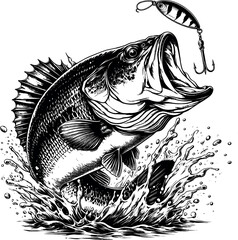 Fishing bass vector black silhouette print design