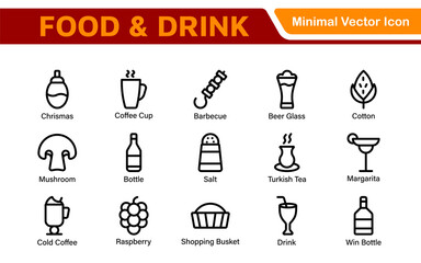 Food and Drink Icons Collection. Vector-Based Icons for Cooking, Dining, Beverages, Restaurant, and Fast Food Design
