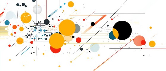 Abstract composition of colorful shapes and lines in motion