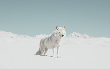 Obraz premium White Wolf in a Snowy Desert Landscape