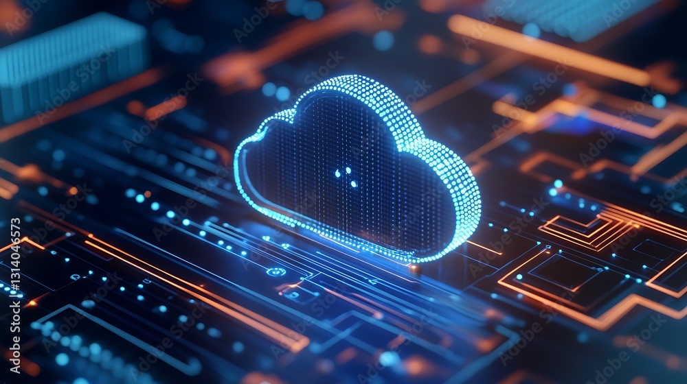 Poster futuristic cloud technology with digital circuit background for data storage and networking concept