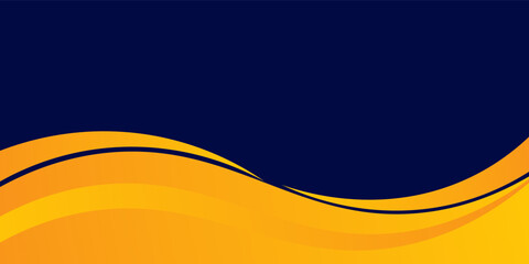 Abstract blue and yellow wave wide background banner curve element with line blue pettern space for text and message design modern arts
