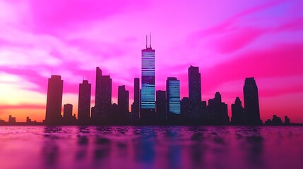 Vibrant City Skyline at Sunset