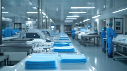 Fototapeta premium Cleanroom Manufacturing: Medical Product Assembly Line