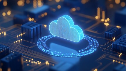 Futuristic Digital Cloud Technology Displaying Data Connections Through Circuitry on a Dark Background