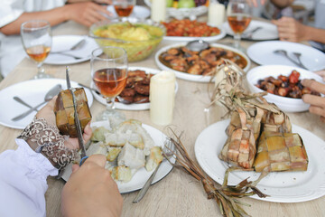 High Angle Of Hands Cutting Ketupat Preparing Food For Celebrating Eid Al Fitri