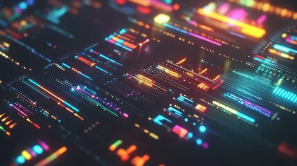 Obraz premium Bright colorful lines and dots creating a digital futuristic network