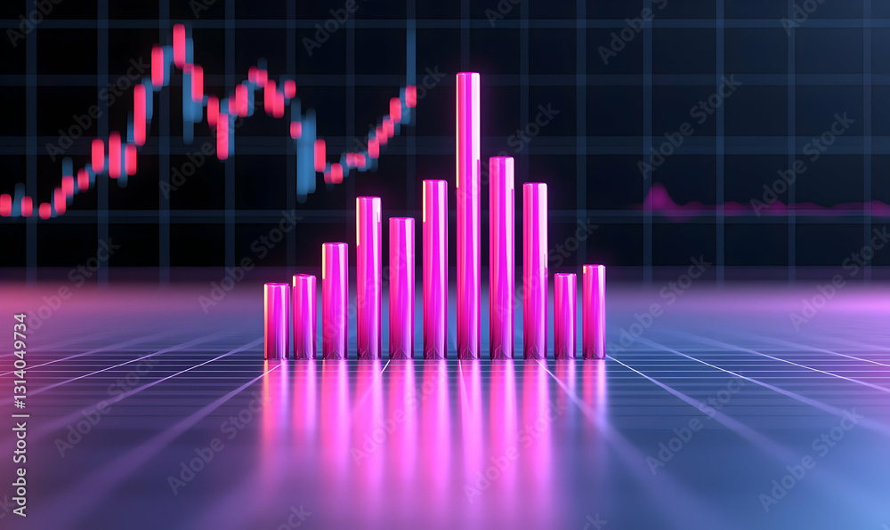 Poster colorful financial data visualization with dynamic graph background