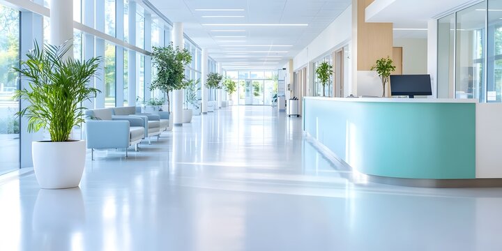 Hospital reception area modern clinic interior design bright environment wide healthcare concept