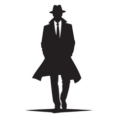Stealthy Detective silhouette, moving unseen through the night - Detective illustration - Minimalist Detective vector - Profession silhouette

