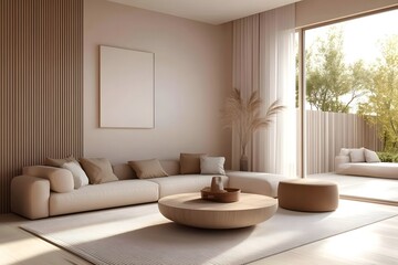 Stylish modern japandi living room design urban apartment interior photography bright atmosphere cozy view aesthetic appeal
