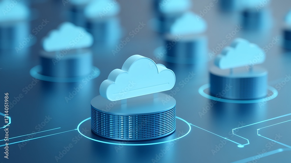 Poster modern cloud computing concept with 3d cloud icon on circular base representing digital data storage