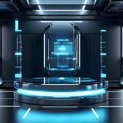 Obraz premium Futuristic Display Platform with Holographic Interface