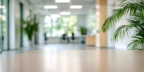 Blurred office background with tabletop perspective modern workspace photographic style professional environment